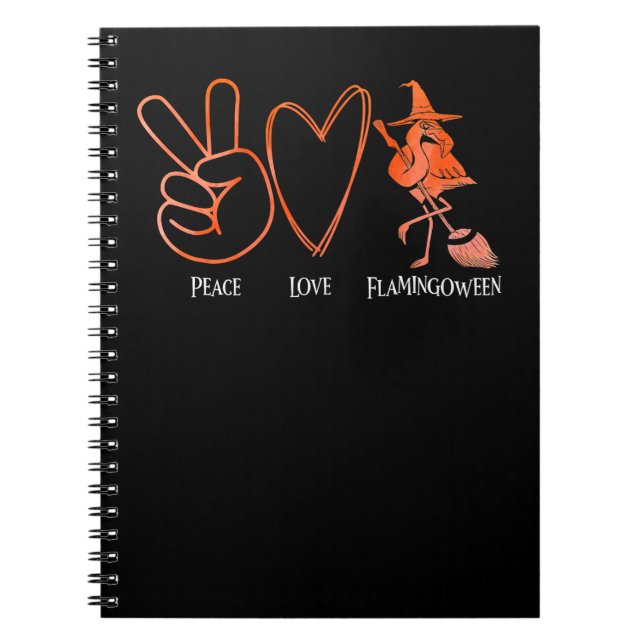 Flamingo Tropical Peace Love Flamingoween Orange F Notebook (Front)