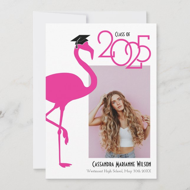 Flamingo Tropical Photo Graduation Announcement (Front)