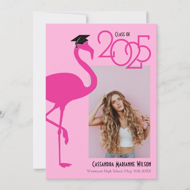 Flamingo Tropical Photo Graduation Announcement (Front)