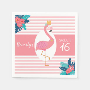 Flamingo tropical pink and blue floral 16th napkin