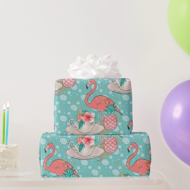Flamingo Tropical Pink Birds Girls Birthday Wrapping Paper (Party Gifts)