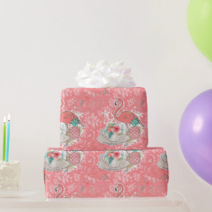 Flamingo Tropical Pink Birds Girls Birthday Wrapping Paper