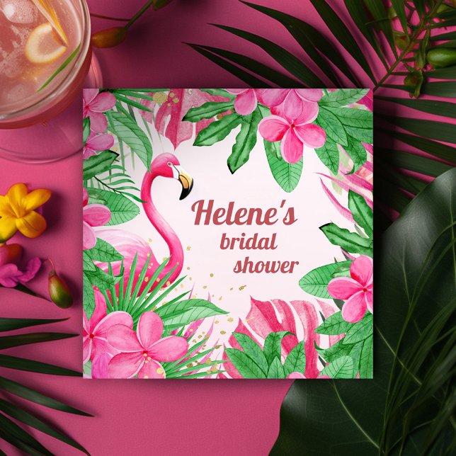 Flamingo Tropical Pink Floral Bridal Shower Napkin (Flamingo Tropical Pink Floral Bridal Shower Napkins)