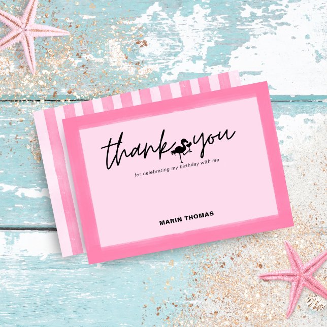 Flamingo Tropical Pink Stripe Birthday Thank You (Creator Uploaded)