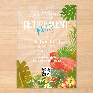 Flamingo Tropical Retirement Acrylic Invitations