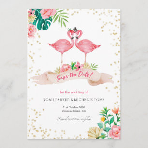Flamingo Tropical Save the date card