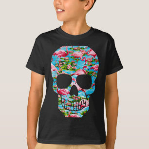Flamingo Tropical Skull Summer Tropical Aloha T-Shirt