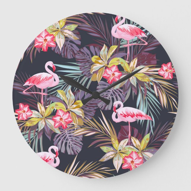 Flamingo Tropical: Summer Seamless Pattern Large Clock (Front)