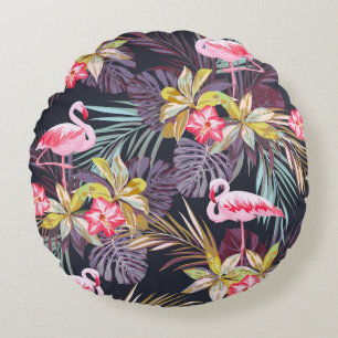 Flamingo Tropical: Summer Seamless Pattern Round Cushion