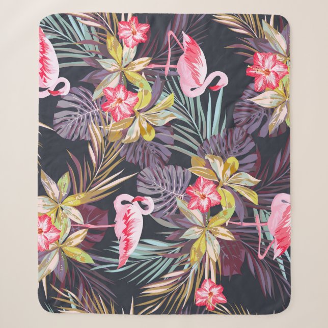 Flamingo Tropical: Summer Seamless Pattern Sherpa Blanket (Front)