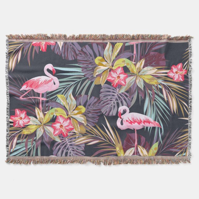 Flamingo Tropical: Summer Seamless Pattern Throw Blanket (Front)