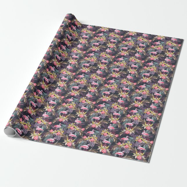 Flamingo Tropical: Summer Seamless Pattern Wrapping Paper (Unrolled)