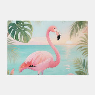 Flamingo Tropical Sunset Watercolor Doormat