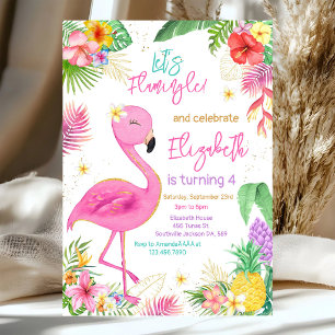 Flamingo Tropical Theme Birthday Invitation