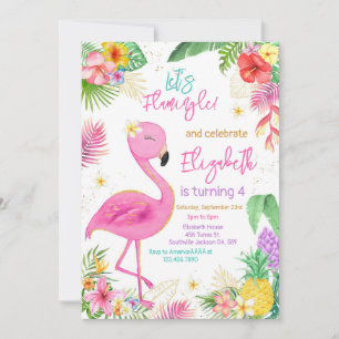 Flamingo Tropical Theme Birthday Invitation