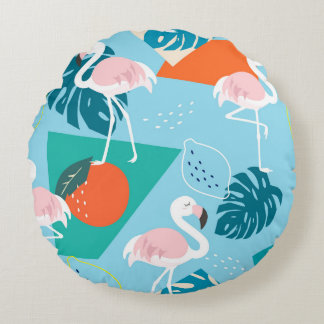 Flamingo Tropical, Trendy Vintage Pattern. Round Cushion