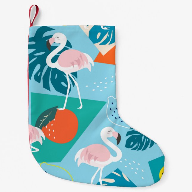 Flamingo Tropical, Trendy Vintage Pattern. Small Christmas Stocking (Front)