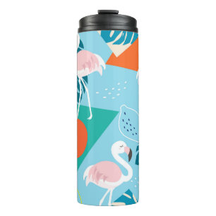 Flamingo Tropical, Trendy Vintage Pattern. Thermal Tumbler
