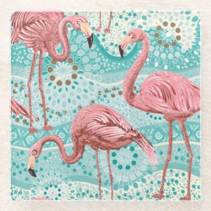 Flamingo Tropical: Vintage Floral Wallpaper Glass Coaster
