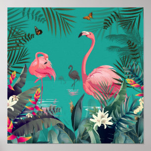 flamingo  tropical  wall art poster 