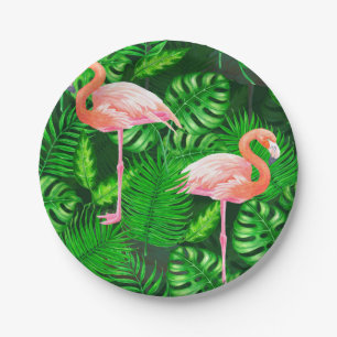 Flamingo tropical watercolor paper plate