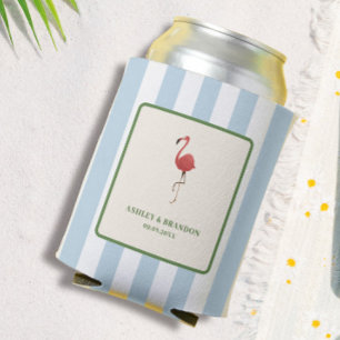 Flamingo Tropics Beach Coastal Retro Wedding Can Cooler