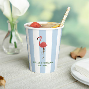 Flamingo Tropics Beach Coastal Retro Wedding Paper Cups