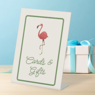 Flamingo Tropics Coastal Beach Cards and Gifts Pedestal Sign