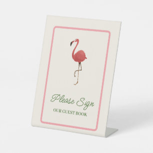 Flamingo Tropics Coastal Beach Guest Book Pedestal Sign