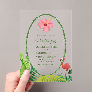 Flamingo Tropics Retro Wedding Acrylic Invitation