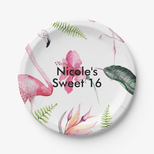 Flamingo Tropics Summer Birthday Party Elegant Paper Plate (Front)