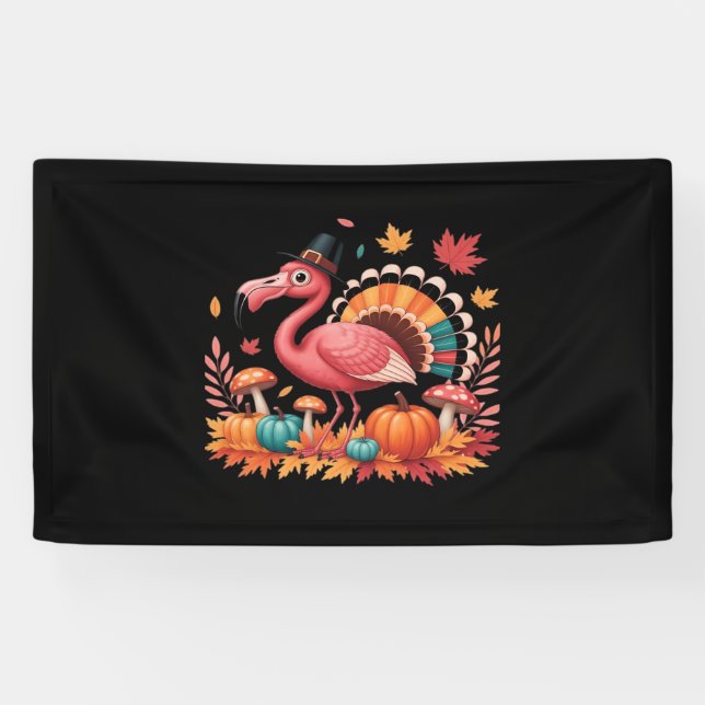 Flamingo Turkey Cute Flamingo Turkey Fall Leaf Tha Banner (Horizontal)