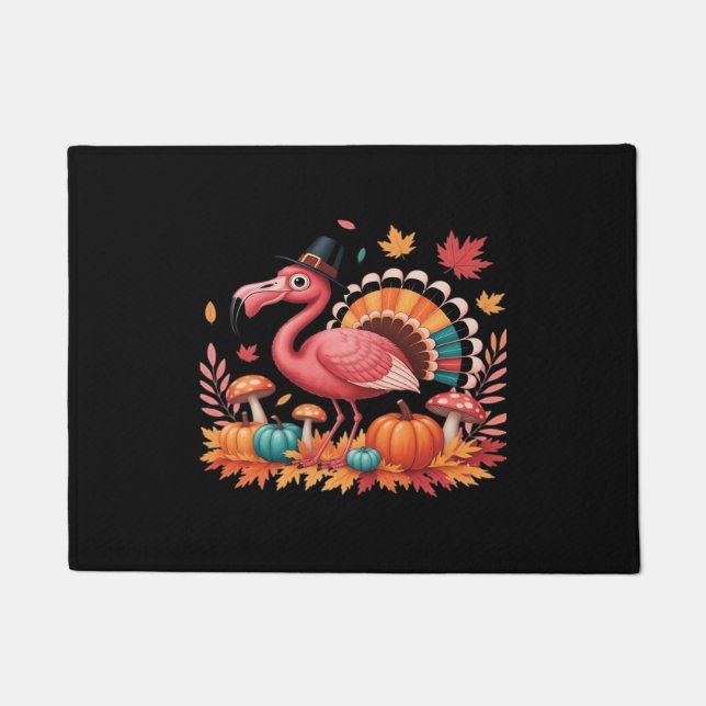 Flamingo Turkey Cute Flamingo Turkey Fall Leaf Tha Doormat (Front)