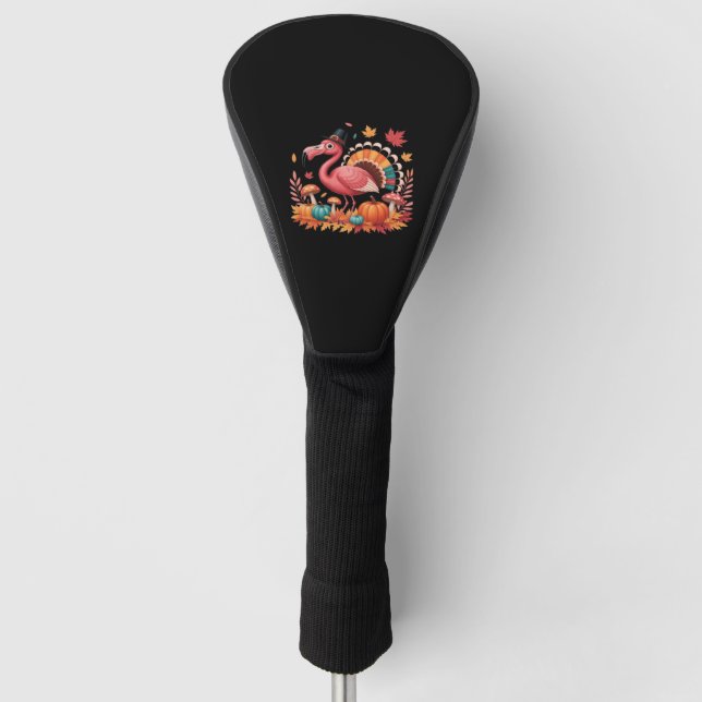 Flamingo Turkey Cute Flamingo Turkey Fall Leaf Tha Golf Head Cover (Front)