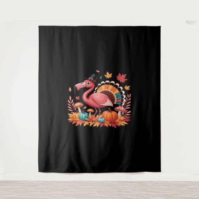 Flamingo Turkey Cute Flamingo Turkey Fall Leaf Tha Tapestry (Front)
