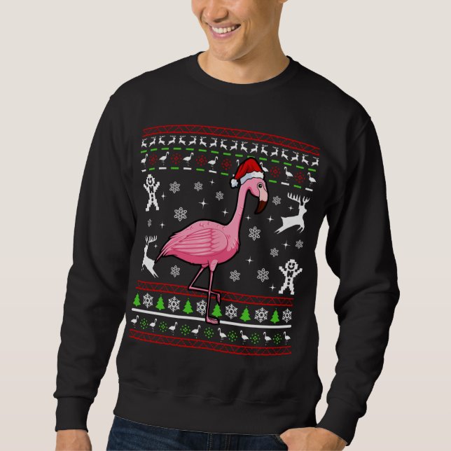 Flamingo Ugly Christmas Pajama Cute Bird Animal X- Sweatshirt (Front)