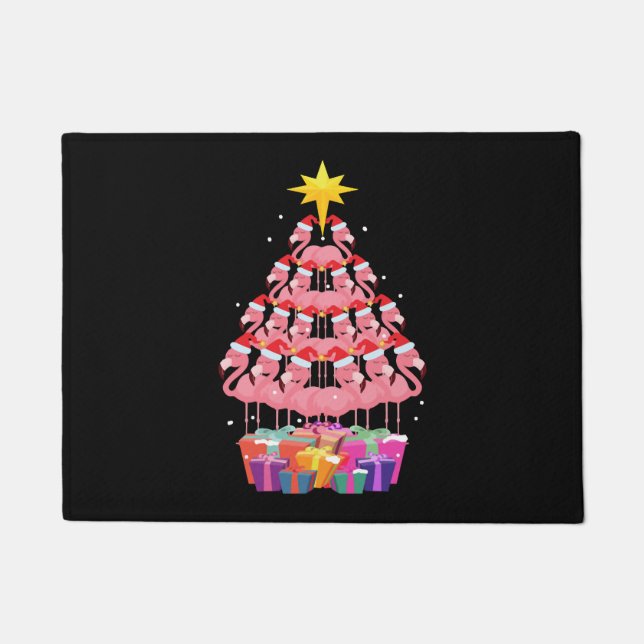 Flamingo Ugly Christmas Tree Funny Gift Doormat (Front)