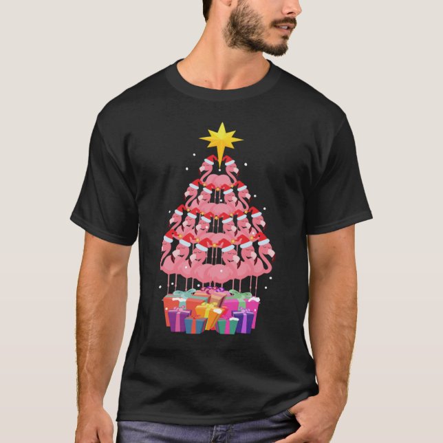 Flamingo Ugly Christmas Tree Funny Gift T-Shirt (Front)