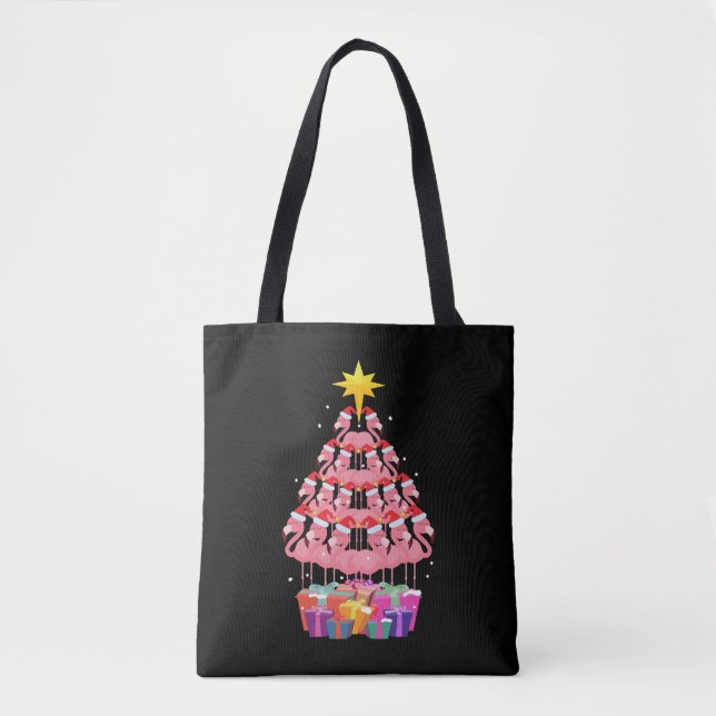 Flamingo Ugly Christmas Tree Funny Gift Tote Bag (Front)