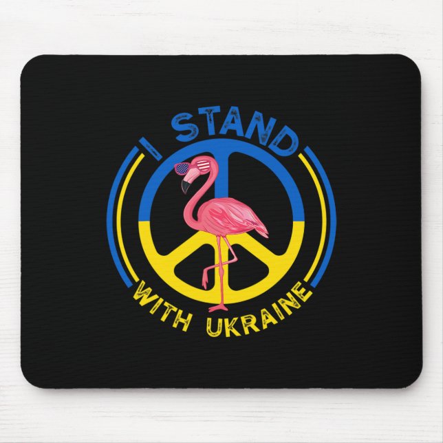 Flamingo Ukraine I Stand With Ukraine Flag Support Mouse Pad (Front)