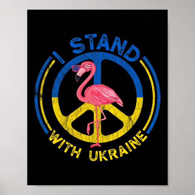 Flamingo Ukraine I Stand With Ukraine Flag Support Poster (Front)