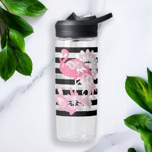 Flamingo Vibes Only - Black Stripe Pink Flamingo Water Bottle
