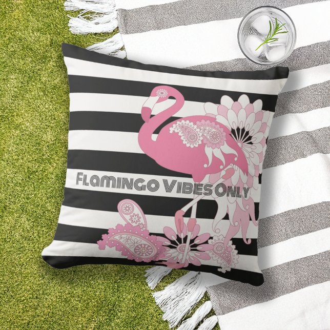 Flamingo Vibes Only Black & White Stripe Flamingo Cushion (Creator Uploaded)