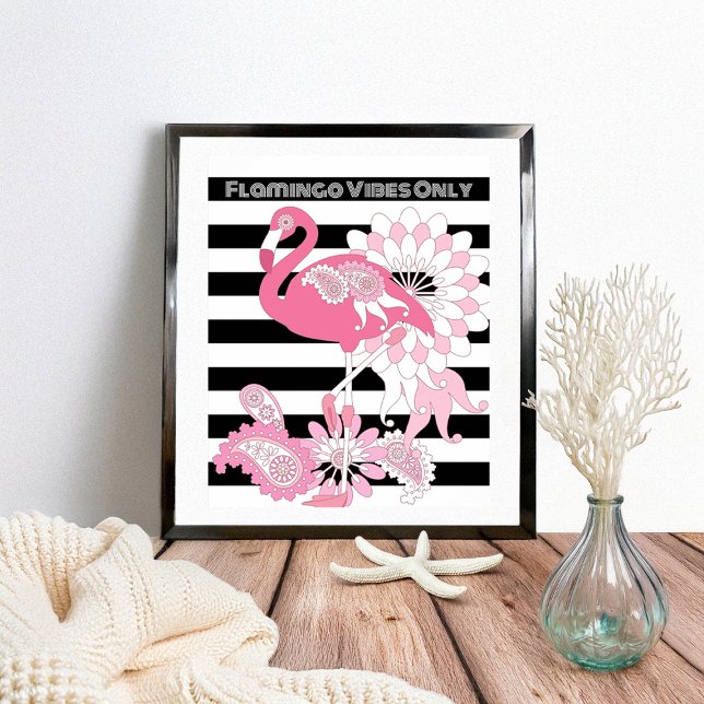 Flamingo Vibes Only Whimsical Modern Pink Flamingo Poster (Creator Uploaded)