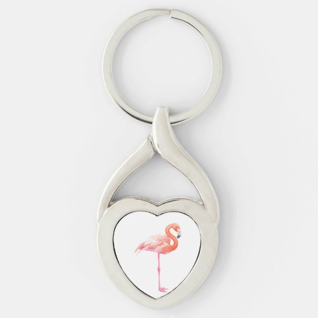 Flamingo watercolor key ring (Front)