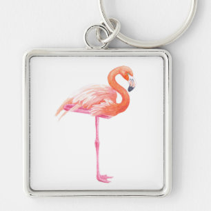 Flamingo watercolor key ring