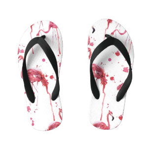Flamingo watercolor pattern, vibrant design. kid's jandals