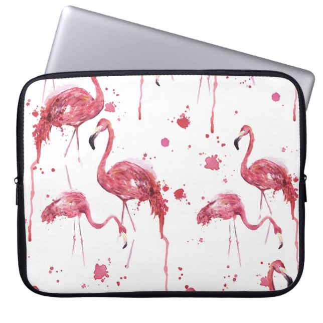 Flamingo watercolor pattern, vibrant design. laptop sleeve (Front)