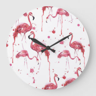 Flamingo watercolor pattern, vibrant design. large clock