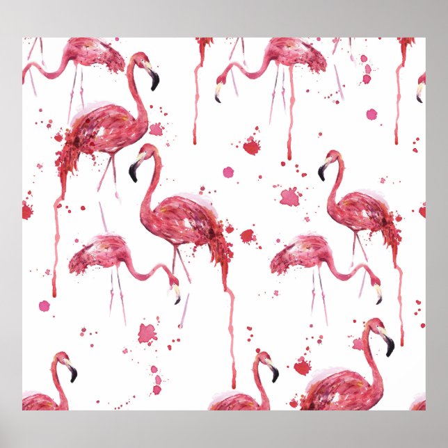 Flamingo watercolor pattern, vibrant design. poster (Front)